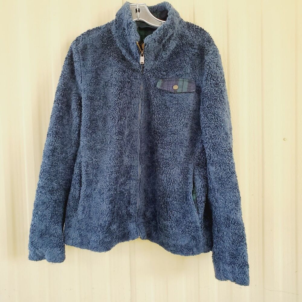 Pendleton Jacket Blue Full Zip Sherpa Fuzzy Warm Jacket Wool Plaid Size Large